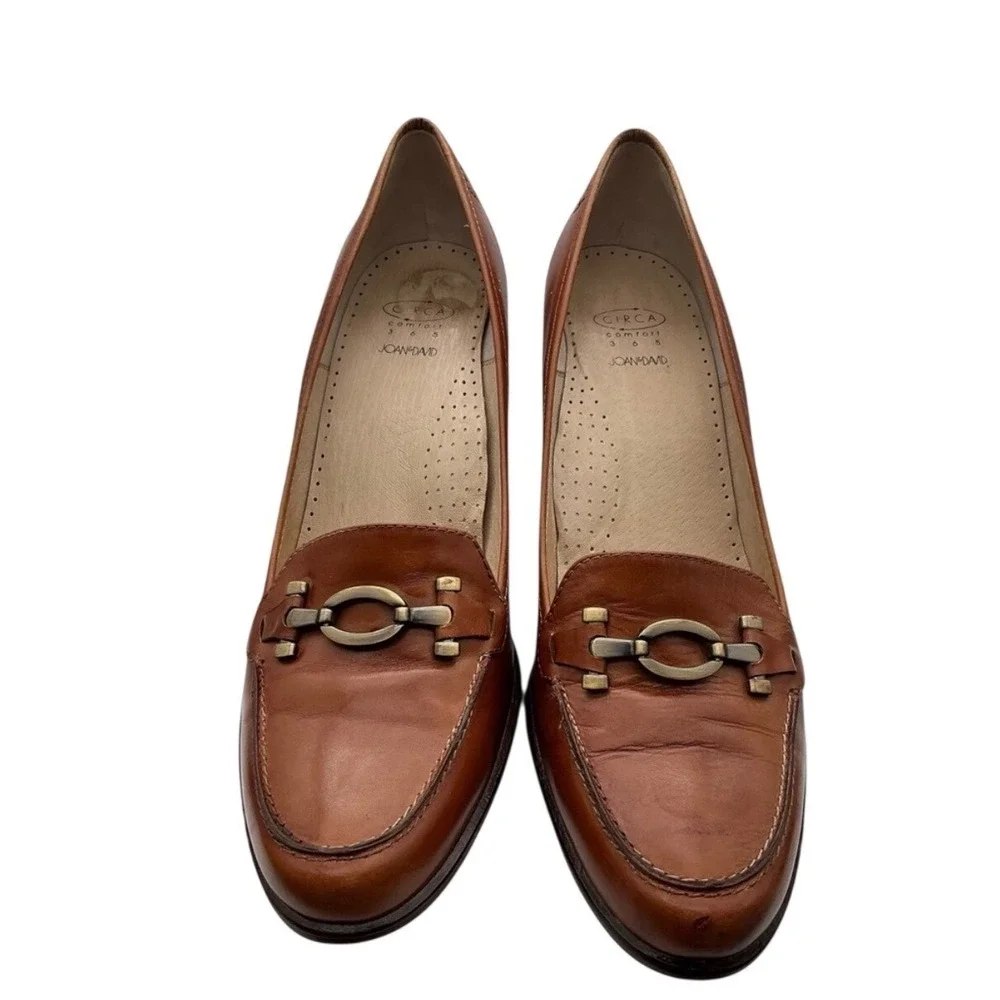 Joan & David CJGALLAGER Cognac Leather Horsebit Loafer Heels Pumps Tan size‎ 10M